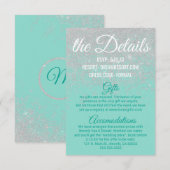 グラムホワイトグリッタースパークルズティール（緑がかった色）ズ結婚詳細 エンクロージャーカード (正面/裏面)
