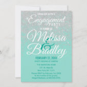 グラムホワイトグリッタースパークルズティール(緑がかった色)婚約 招待状 (正面)