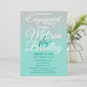 グラムホワイトグリッタースパークルズティール(緑がかった色)婚約 招待状 (スタンド正面)