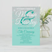 グラムホワイトグリッタースパークルティール(緑がかった色)結婚式 プログラム (スタンド正面)