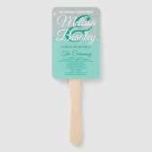 グラムホワイトグリッタースパークルティール(緑がかった色)結婚式 プログラム ハンドファン (裏面)