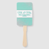 グラムホワイトグリッタースパークルティール(緑がかった色)結婚式 プログラム ハンドファン (正面)