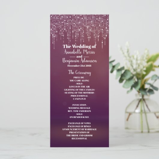グラムホワイトフェアリーライトパープルピンク結婚式 プログラム (スタンド正面)