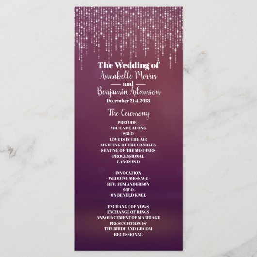 グラムホワイトフェアリーライトパープルピンク結婚式 プログラム (正面)