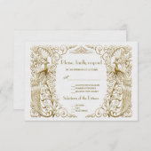 グラムホワイト金ゴールドアールデコピーコックスウェディングRSVP 出欠カード (正面/裏面)