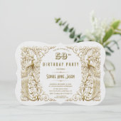 グラムホワイト金ゴールドアールデコピーコックス50誕生日 招待状 (スタンド正面)
