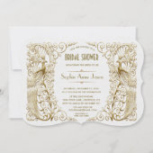グラムホワイト金ゴールドアールデコピーコックブライダルシャワー 招待状 (正面)