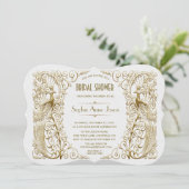 グラムホワイト金ゴールドアールデコピーコックブライダルシャワー 招待状 (スタンド正面)