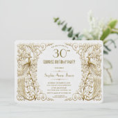 グラムホワイト金ゴールドアールデコピーコック誕生日招待状 招待状 (スタンド正面)