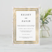グラムホワイト金ゴールドグリッター大理石エレガントな結婚式 招待状 (スタンド正面)