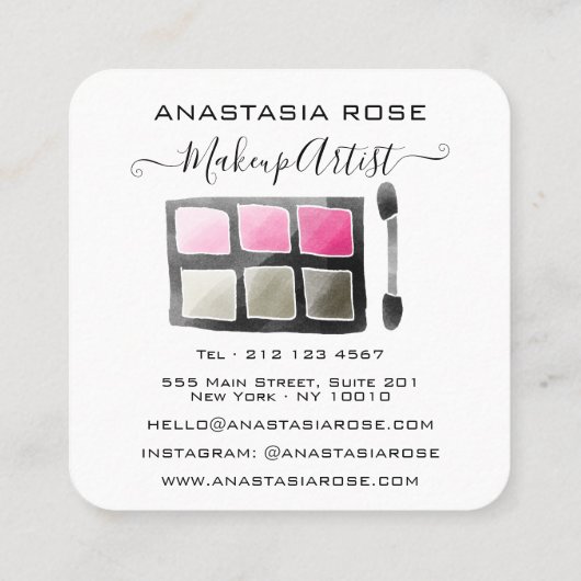 グラムホワイト&ピンクアイシャドパレットメイクアップアーティスト スクエア名刺 (裏面)