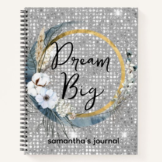 グラムボホシアルムーンシックシルバーフェイクグリッター ノートブック (正面)