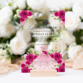 グラムマゼンタピンクドレスフローラ15thキンセアニラ アクリル招待状