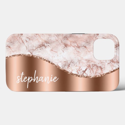 グラムマーブルピンクロース金ゴールドメタリック名 Case-Mate iPhoneケース (裏面 (横))