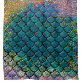 グラムマーメイドフィッシュはかりで測ティール（緑がかった色）パープル金ゴールドスパークル シャワーカーテン (正面)