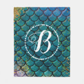 グラムマーメイドフィッシュはかりで測ティール(緑がかった色)パープル金ゴールドスパークル フリースブランケット (正面)