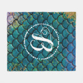 グラムマーメイドフィッシュはかりで測ティール(緑がかった色)パープル金ゴールドスパークル フリースブランケット (正面(横))