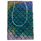 グラムマーメイドフィッシュはかりで測ティール（緑がかった色）パープル金ゴールドスパークル ミディアムペーパーバッグ (正面)