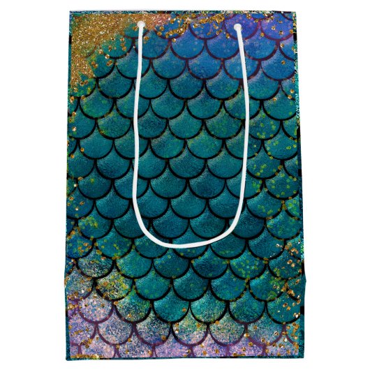 グラムマーメイドフィッシュはかりで測ティール（緑がかった色）パープル金ゴールドスパークル ミディアムペーパーバッグ (裏面)