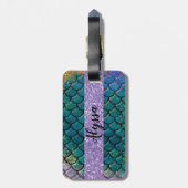 グラムマーメイドフィッシュはかりで測ティール（緑がかった色）パープル金ゴールドスパークル ラゲッジタグ (裏面縦)