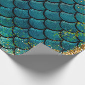 グラムマーメイドフィッシュはかりで測ティール（緑がかった色）パープル金ゴールドスパークル ラッピングペーパー (角)