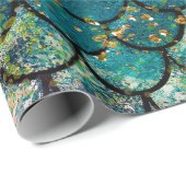 グラムマーメイドフィッシュはかりで測ティール（緑がかった色）パープル金ゴールドスパークル ラッピングペーパー (ロールコーナー)