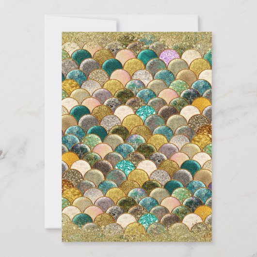 グラムマーメイドベビーシャワー金ゴールドグリッター&ティール（緑がかった色） 招待状 (裏面)