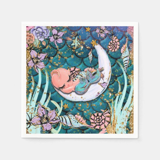 グラムマーメイド金ゴールドグリッターボーイズベビーシャワー スタンダードカクテルナプキン (正面)