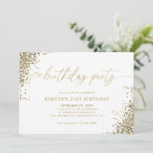 グラムミニマルホワイト金ゴールド紙吹雪大人誕生日 招待状 (スタンド正面)