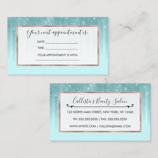 グラムミントグリーンアクアグリッターグラデーシストライプのョン 予約カード (正面/裏面)