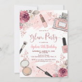 グラムメイクアップバースデーパーティー赤面ピンクスパパーティー 招待状 (正面)