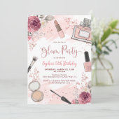 グラムメイクアップバースデーパーティー赤面ピンクスパパーティー 招待状 (スタンド正面)