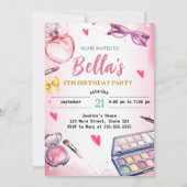 グラムメイクアップバースデーパーティー赤面ピンクスパパーティー 招待状 (正面)