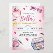 グラムメイクアップバースデーパーティー赤面ピンクスパパーティー 招待状 (正面/裏面)