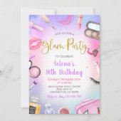 グラムメイクアップバースデーパーティー赤面ピンクスパパーティー 招待状 (正面)