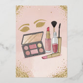 グラムメイクアップバースデーパーティー赤面ピンク 箔招待状 (裏面)