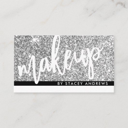 グラムメイクアップブラシでレターシルバーグリッターブラック 名刺 (正面)