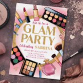 グラムメイクアップ誕生日パーティー赤面ピンクフォイルインビタ 箔招待状