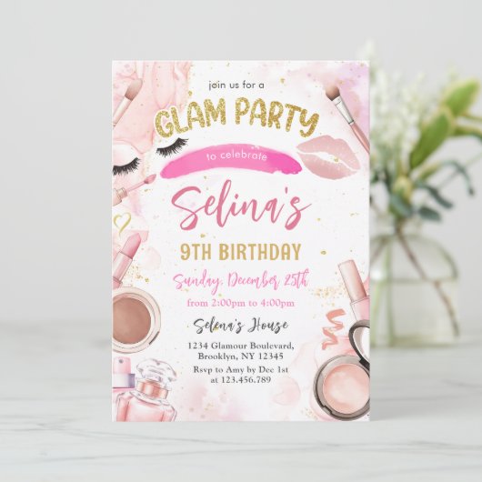 グラムメイクガールバースデーパーティーピンクスパパーティー 招待状 (スタンド正面)