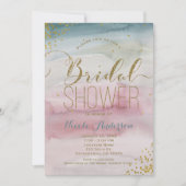 グラムモダンウォーターカラー金ゴールド紙吹雪ブライダルシャワー 招待状 (正面)