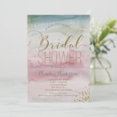 グラムモダンウォーターカラー金ゴールド紙吹雪ブライダルシャワー 招待状 (スタンド正面)