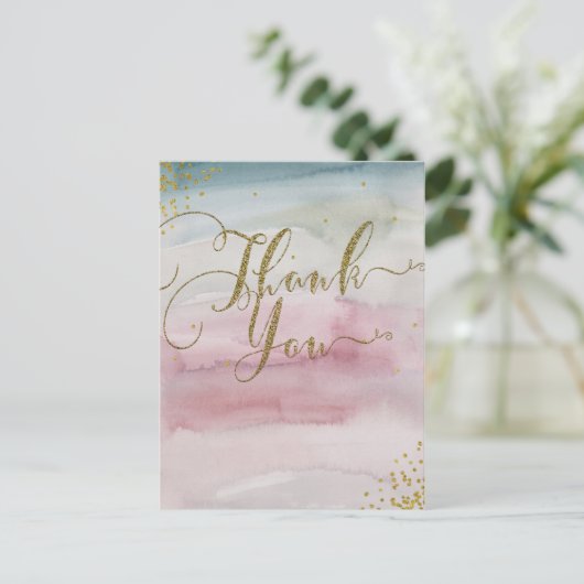 グラムモダンウォーター色金ゴールドありエレガントがとう ポストカード (スタンド正面)