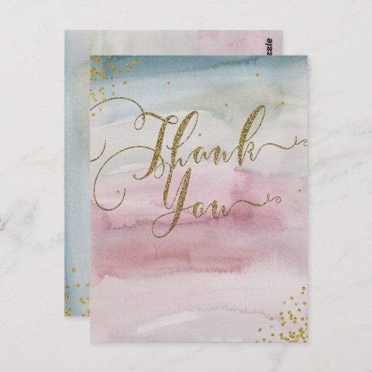 グラムモダンウォーター色金ゴールドありエレガントがとう ポストカード (正面/裏面)