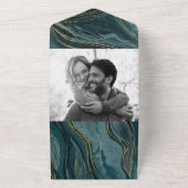 グラムモダンティール（緑がかった色）ブルーグリーン金ゴールド結婚の写真 オールインワン招待状 (外側)