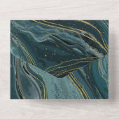 グラムモダンティール（緑がかった色）ブルーグリーン金ゴールド結婚の写真 オールインワン招待状 (裏面)