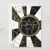 グラムモダンデコ白黒金ゴールド誕生日パーティー 招待状 (正面)