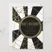 グラムモダンデコ白黒金ゴールド誕生日パーティー 招待状 (裏面)