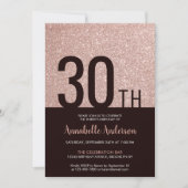 グラムモダンピンクローズ金ゴールドスパークル30歳の誕生日 招待状 (正面)