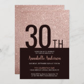 グラムモダンピンクローズ金ゴールドスパークル30歳の誕生日 招待状 (正面/裏面)