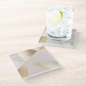 グラムモダンピンク金ゴールド幾何学模様 ガラスコースター (アングル)